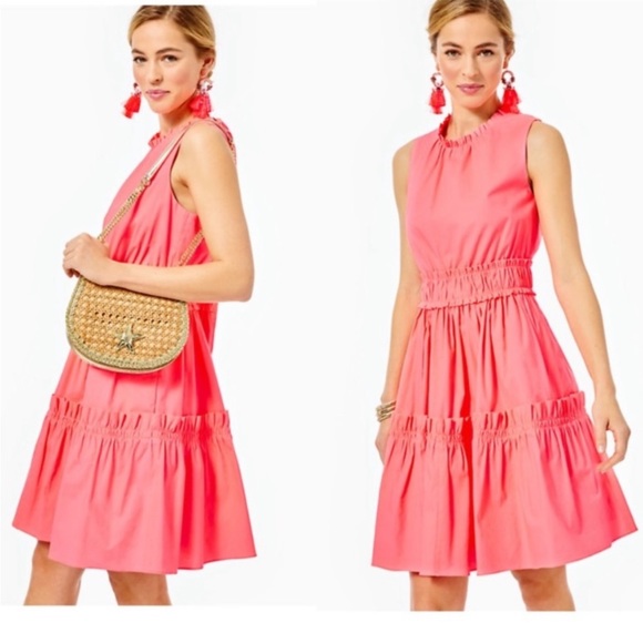 Lilly Pulitzer Dresses & Skirts - Lilly Pulitzer Elina Stretch Ruffle Dress in Coral Spritz